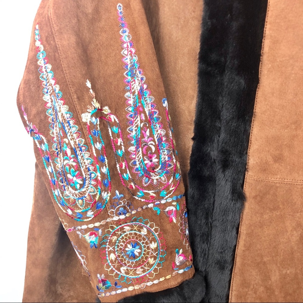 Margaret Godfrey Suede Coat w/ Embroidery, 22W. - Picture 2 of 6